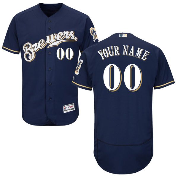 Men Milwaukee Brewers Majestic Alternate Home Navy Blue Flex Base Authentic Collection Custom MLB Jersey->customized mlb jersey->Custom Jersey